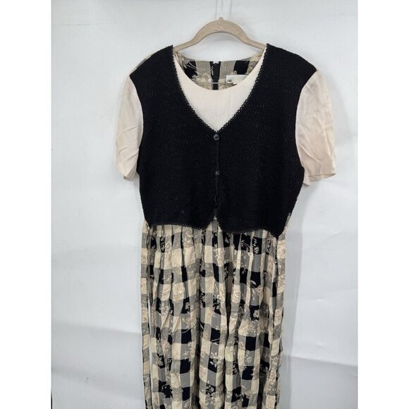 Vintage‎ Allison Che Midi Dress Women 12 Tan Black Pilgrim Peasant Farm House - Picture 10 of 12